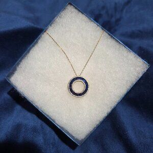 Baguette Simulated Diamond & Blue Sapphire Eternity Circle Halo Pendant Necklace
